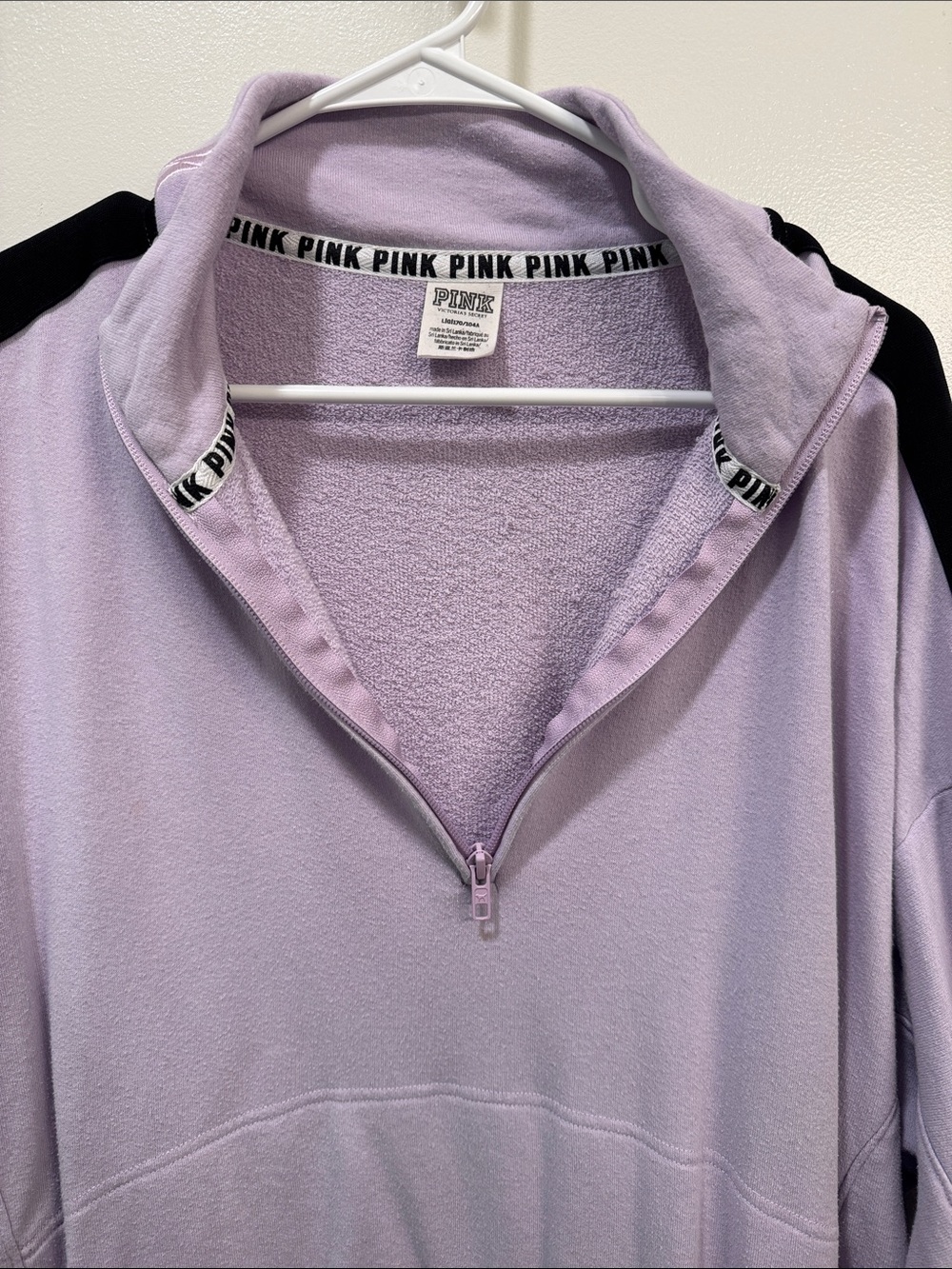 PINK Victoria's Secret Lilac Quarter-Zip Fleece with Black Shoulder Stripes - Picture 2 of 3